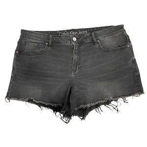 Calvin Klein Denim Shorts Raw Hem Black distressed Jeans size 32